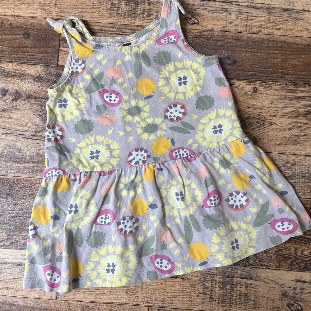 Tea Collection Tie Shoulder Dress Girls 2 Fruit Floral Cotton